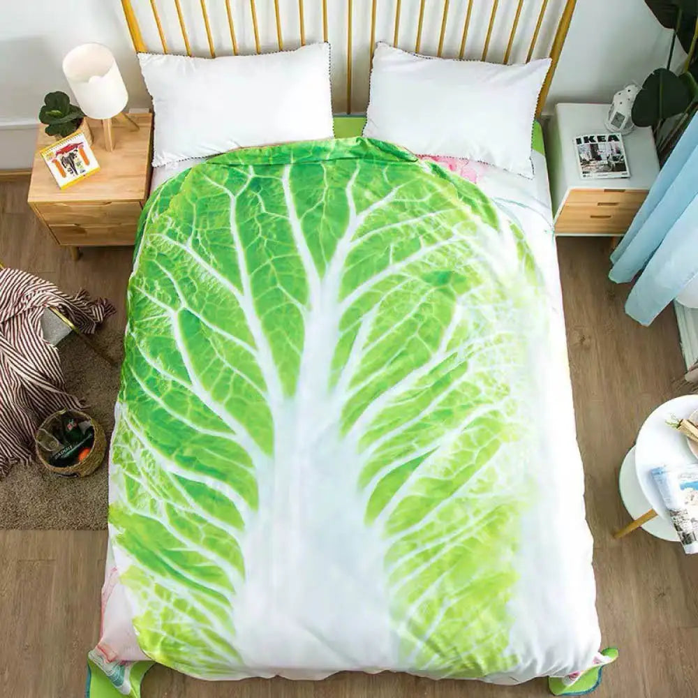 Double-Sided Flannel Cabbage Pattern Home Sofa Blanket Soft Creative Design Warm Throw Blanket for Living Room - 150x150cm / light green